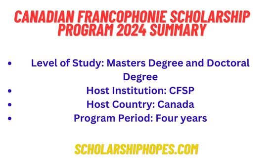 Canadian Francophonie Scholarship Program 2024 Summary